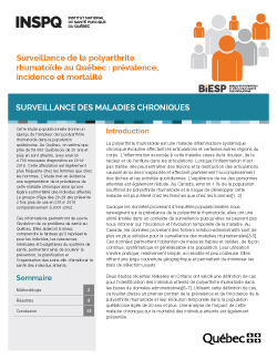 Surveillance de la polyarthrite rhumatoïde au Québec : prévalence, incidence et mortalité