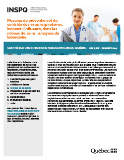 Mesures de prévention et de contrôle des virus respiratoires, incluant l’influenza, dans les milieux de soins : analyses de laboratoire Mesures de prévention et de contrôle des virus respiratoires, incluant l’influenza, dans les milieux de soins : analyses de laboratoire