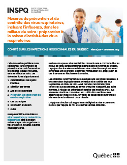 Mesures de prévention et de contrôle des virus respiratoires, incluant l’influenza, dans les milieux de soins : préparation à la saison d’activité des virus respiratoires Mesures de prévention et de contrôle des virus respiratoires, incluant l’influenza, dans les milieux de soins : préparation à la saison d’activité des virus respiratoires