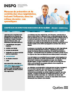 Mesures de prévention et de contrôle des virus respiratoires, incluant l’influenza, dans les milieux de soins : cas sporadiques Mesures de prévention et de contrôle des virus respiratoires, incluant l’influenza, dans les milieux de soins : cas sporadiques