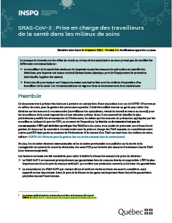 COVID-19 : Prise en charge des travailleurs de la santé dans les milieux de soins COVID-19 : Prise en charge des travailleurs de la santé dans les milieux de soins