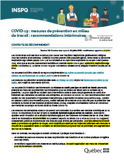 COVID-19 : Mesures de prévention en milieu de travail : recommandations intérimaires