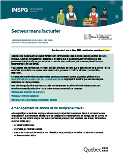 COVID-19 : Recommandations intérimaires concernant les secteurs manufacturiers essentiels COVID-19 : Recommandations intérimaires concernant les secteurs manufacturiers essentiels