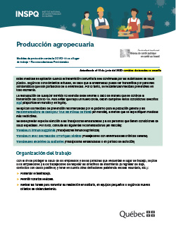 COVID-19 : Producción agropecuaria - Medidas de protección en el lugar de trabajo COVID-19 : Producción agropecuaria - Medidas de protección en el lugar de trabajo