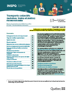 COVID-19 : Recommandations intérimaires concernant les travailleurs des transports collectifs - autobus, trains et métro