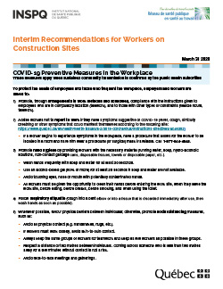 COVID-19: Interim Recommendations for Workers on Construction Sites