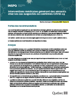 Interventions médicales générant des aérosols Interventions médicales générant des aérosols