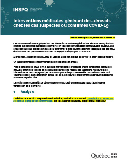 Interventions médicales générant des aérosols chez les cas suspectés ou confirmés COVID-19