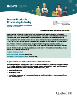 COVID-19: Interim Recommendations for Workers in the Marine Products Processing Industry