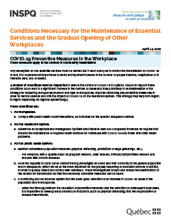 COVID-19: Conditions Necessary for the Maintenance of Essential Services and the Gradual Opening of Other Workplaces 