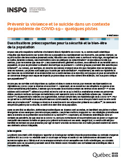 COVID-19 : Prévenir la violence et le suicide dans un contexte de pandémie de COVID-19 – quelques pistes