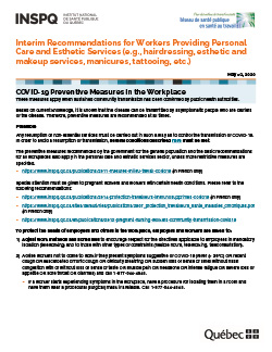 COVID-19: Interim Recommendations for Workers Providing Personal Care and Esthetic Services (e.g., hairdressing, esthetic and makeup services, manicures, tattooing, etc.)