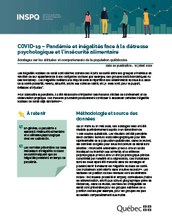COVID-19 : Pandémie et inégalités face à la détresse psychologique et l’insécurité alimentaire COVID-19 : Pandémie et inégalités face à la détresse psychologique et l’insécurité alimentaire