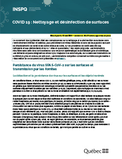 COVID-19 : Nettoyage et désinfection de surfaces