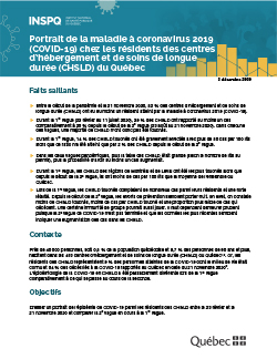 Portrait de la maladie à coronavirus 2019 (COVID-19) chez les résidents des centres d’hébergement et de soins de longue  durée (CHSLD) du Québec