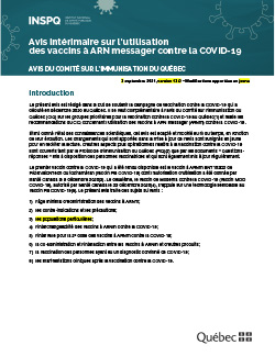 Avis intérimaire sur l’utilisation des vaccins à ARN messager contre la COVID-19