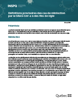 Définitions provisoires des cas de réinfection  par le SRAS-CoV-2 à des fins de vigie