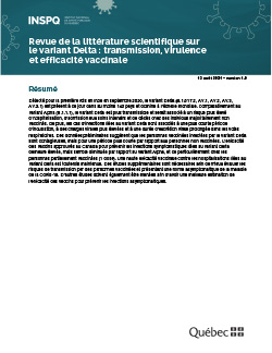 Revue de la littérature scientifique sur le variant Delta : transmission, virulence et efficacité vaccinale