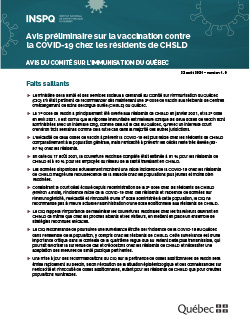 Avis préliminaire sur la vaccination contre la COVID-19 chez les résidents de CHSLD