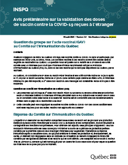 Avis préliminaire sur la validation des doses de vaccin contre la COVID 19 reçues à l’étranger