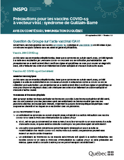 Précautions pour les vaccins COVID-19  à vecteur viral : syndrome de Guillain-Barré